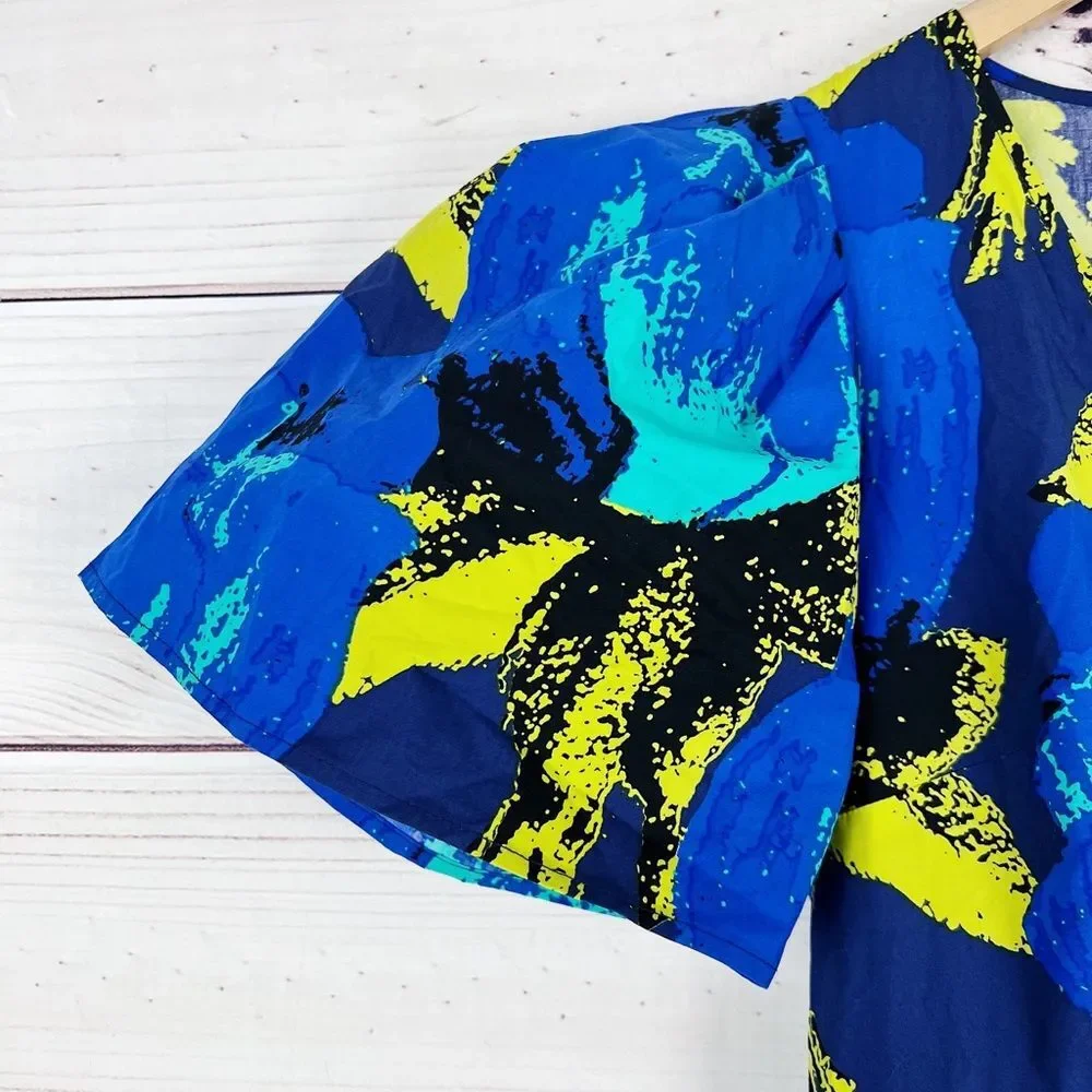 Christopher John Rodgers Blue Paradise Tiered Puff Maxi Dress Size - Picture 4 of 9